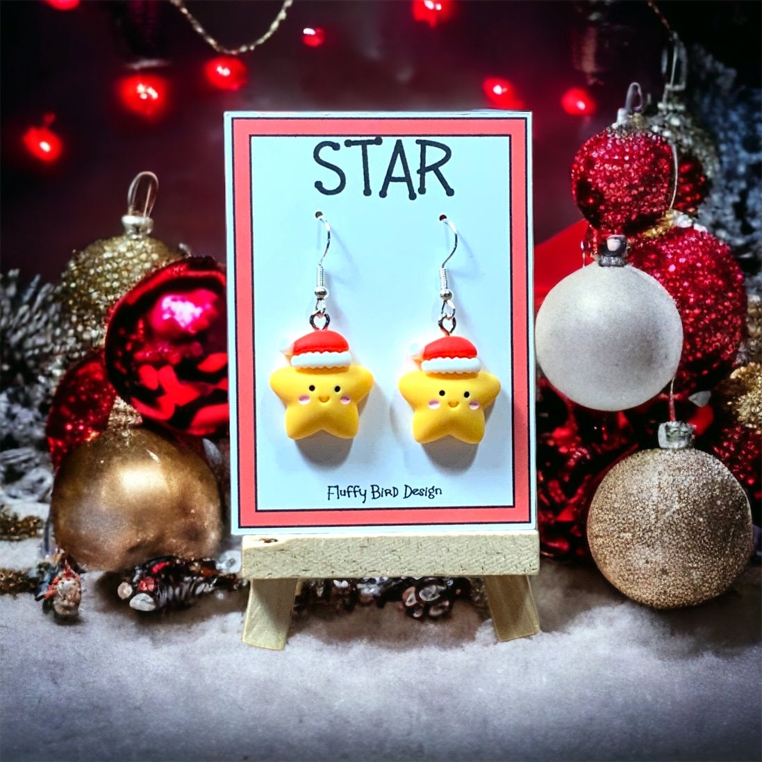 Star Earrings, Christmas Star Earrings, Festive Santa Hat Jewellery, Holiday Sparkle, Christmas Party, Xmas Gift For Her, Kawaii Stars