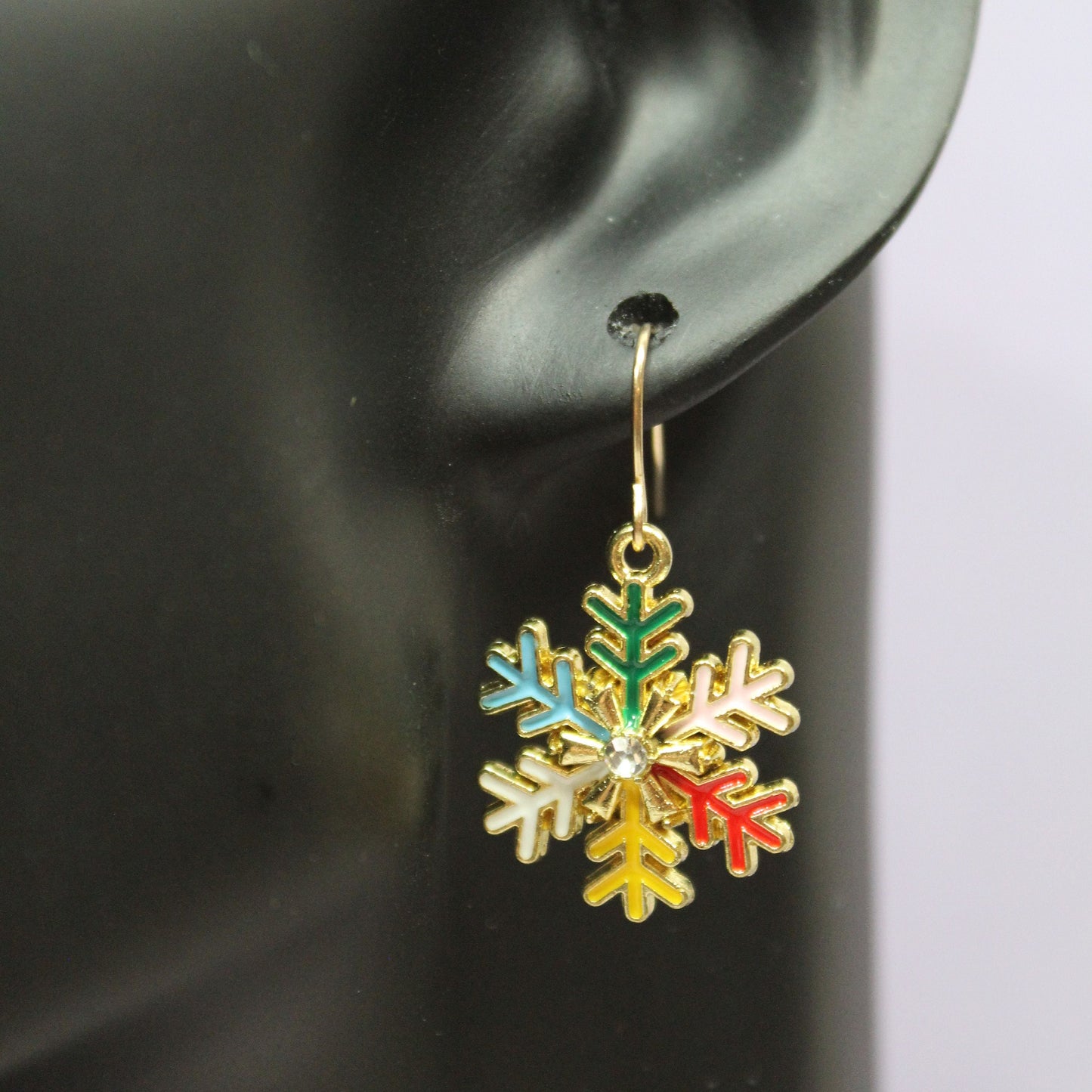 Snowflake Earrings, Silver Snowflakes, Multi-Coloured Snowflakes, Christmas Earrings, Rainbow Snowflakes, Winter Earrings