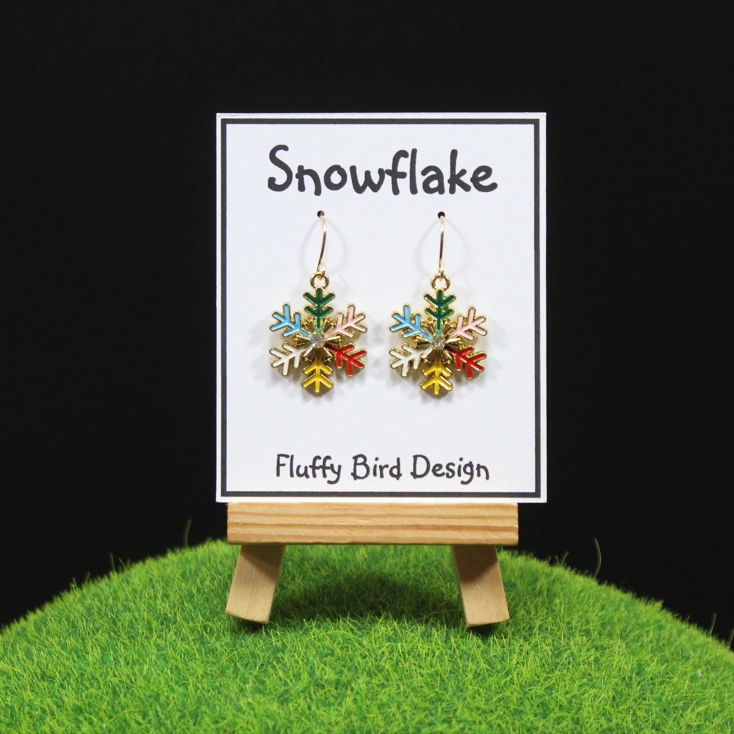 Snowflake Earrings, Silver Snowflakes, Multi-Coloured Snowflakes, Christmas Earrings, Rainbow Snowflakes, Winter Earrings