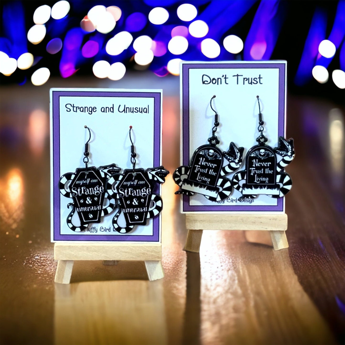 Strange and Unusual Earrings,  Never Trust The Living Earrings, Gravestone Earrings, Beetlejuice Movie