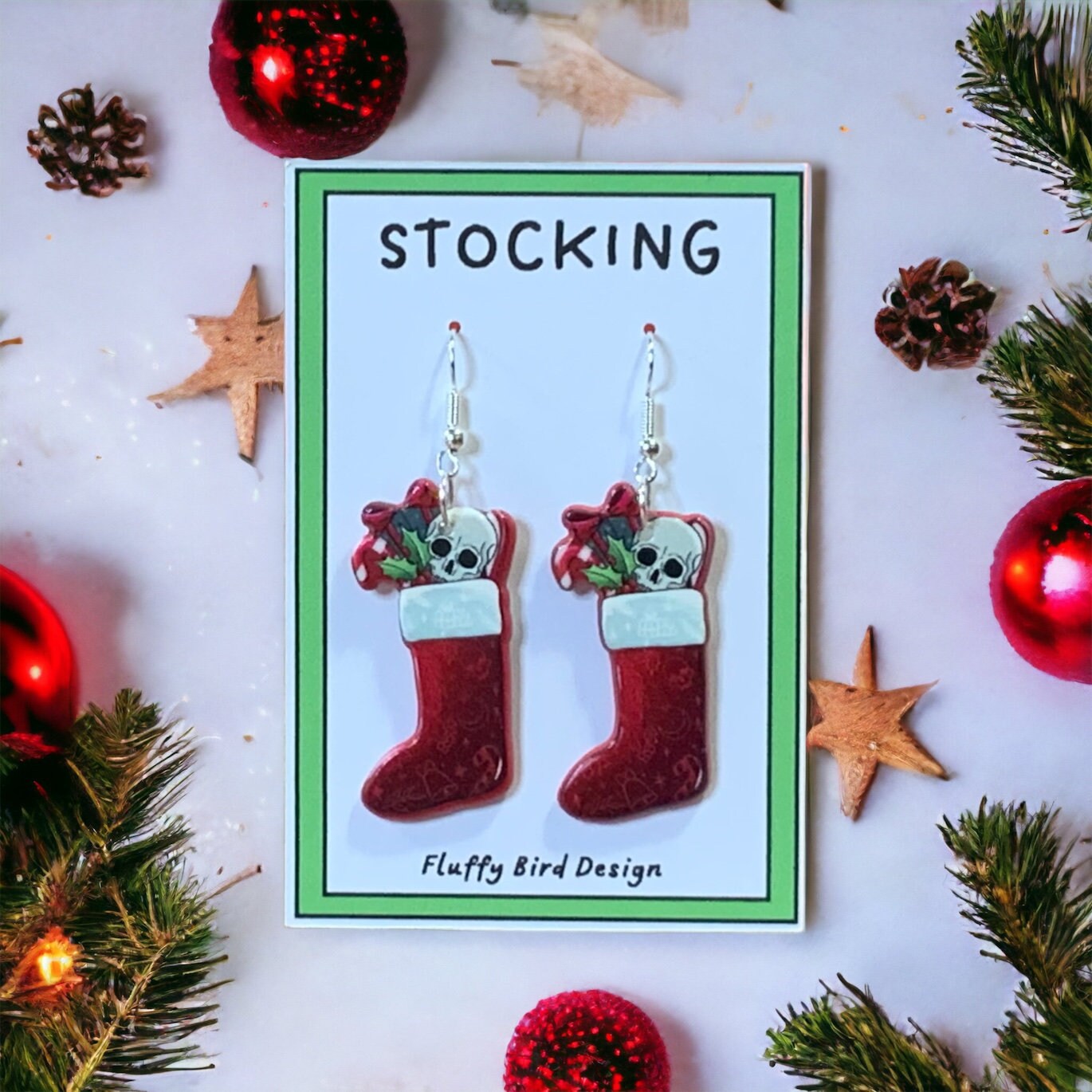 Christmas Stocking Earrings, Christmas Skull Earrings, Goth Christmas Earrings, Emo Christmas Earrings, Alternative Christmas Earrings