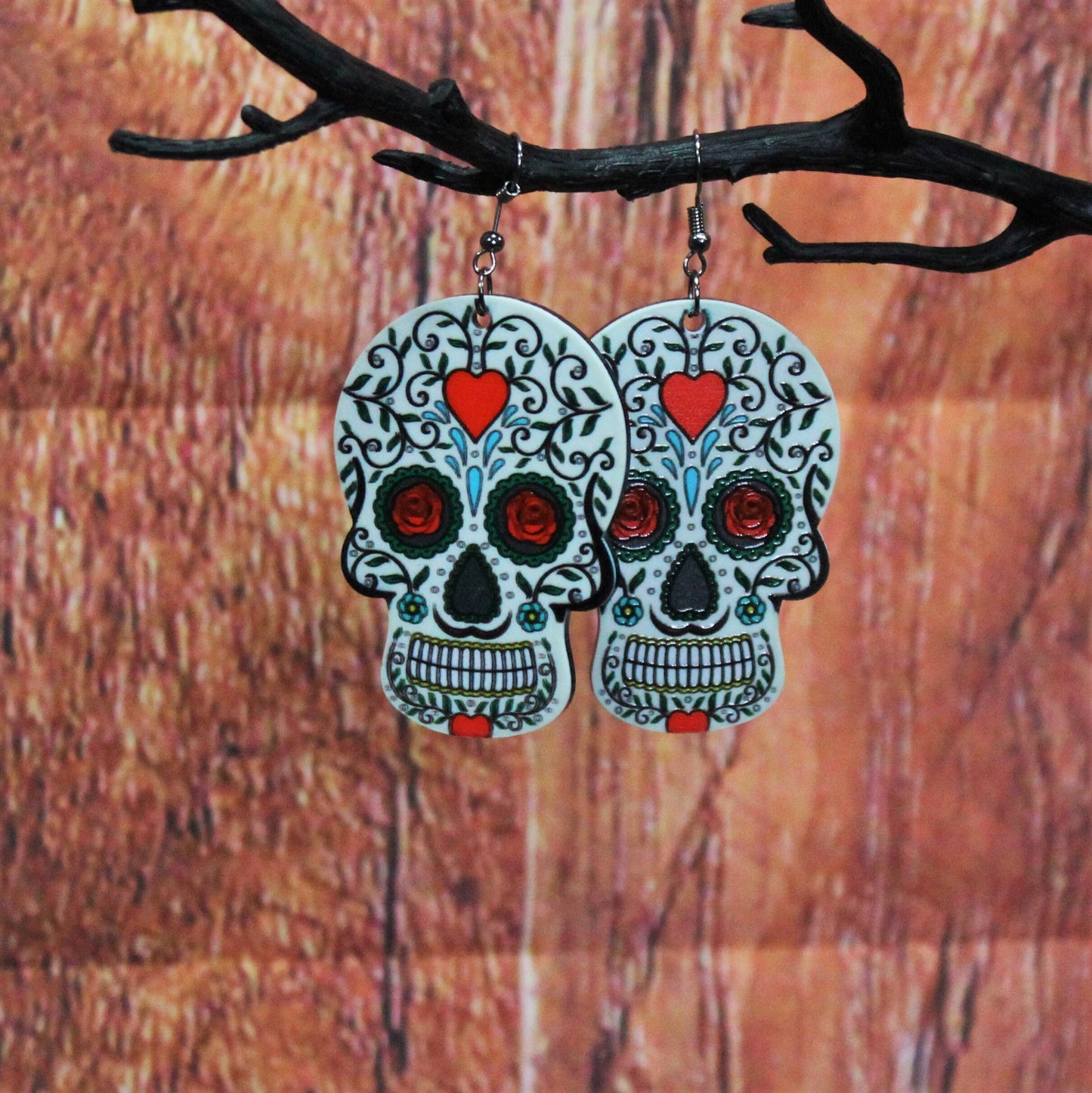 Sugar Skull Dangle Earrings, Day of the Dead Dangle Earrings, Halloween Jewellery, Large Statement Earrings, Dia De Los Muertos