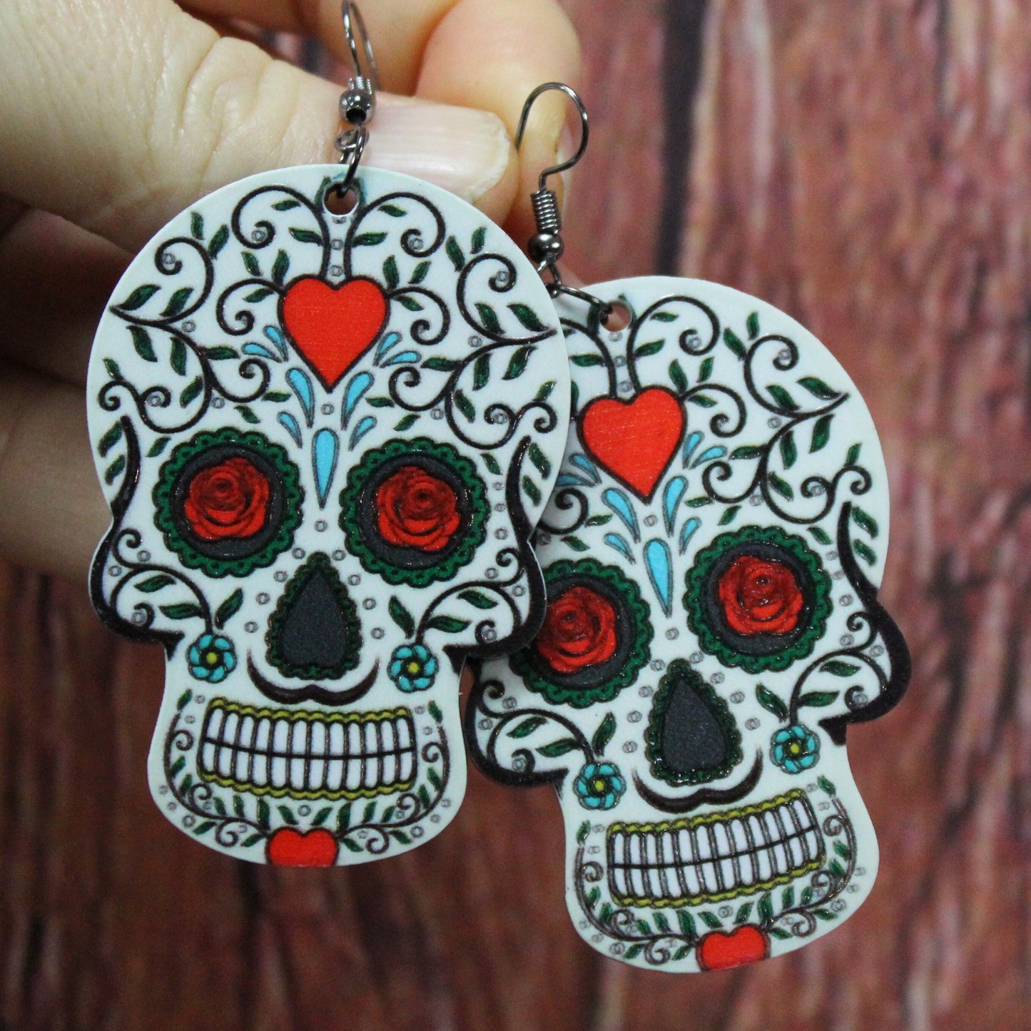 Sugar Skull Dangle Earrings, Day of the Dead Dangle Earrings, Halloween Jewellery, Large Statement Earrings, Dia De Los Muertos