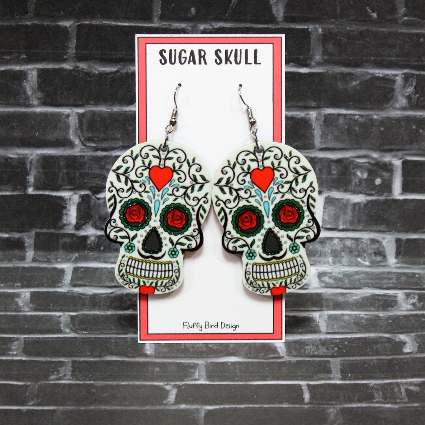 Sugar Skull Dangle Earrings, Day of the Dead Dangle Earrings, Halloween Jewellery, Large Statement Earrings, Dia De Los Muertos