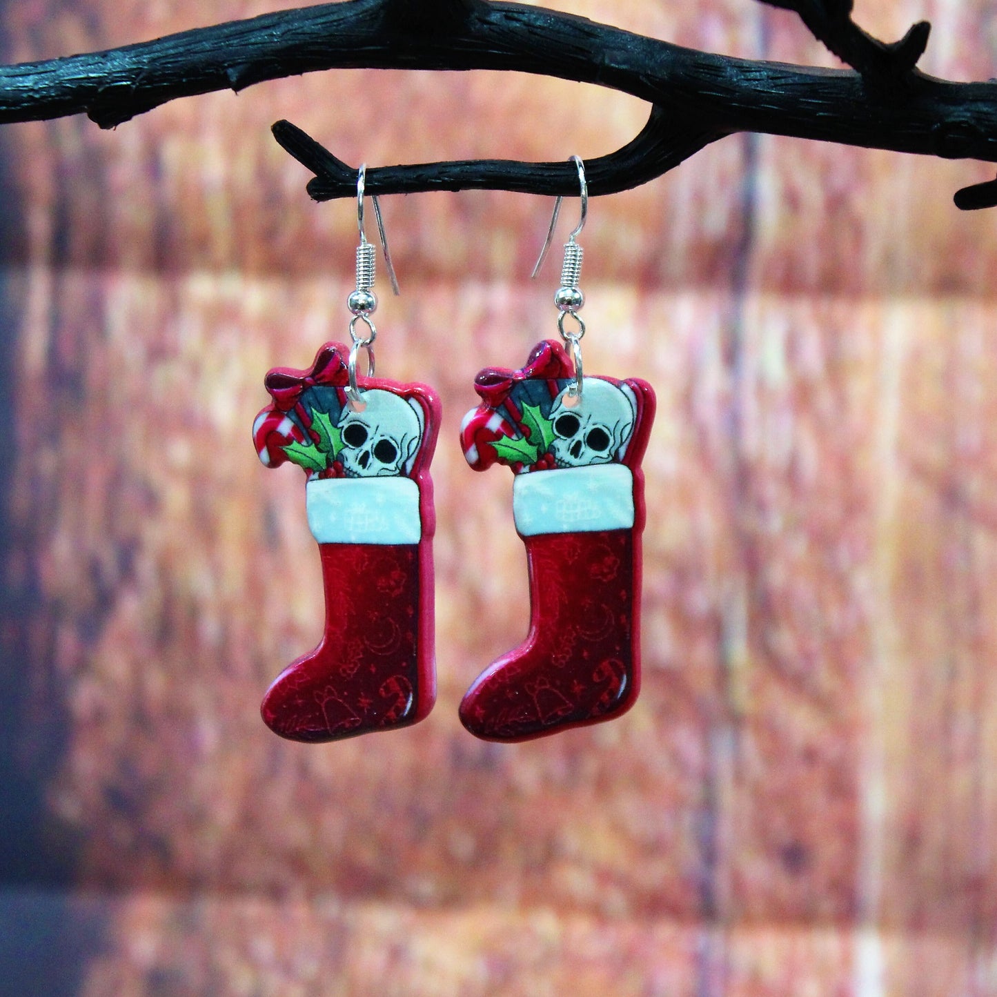 Christmas Stocking Earrings, Christmas Skull Earrings, Goth Christmas Earrings, Emo Christmas Earrings, Alternative Christmas Earrings