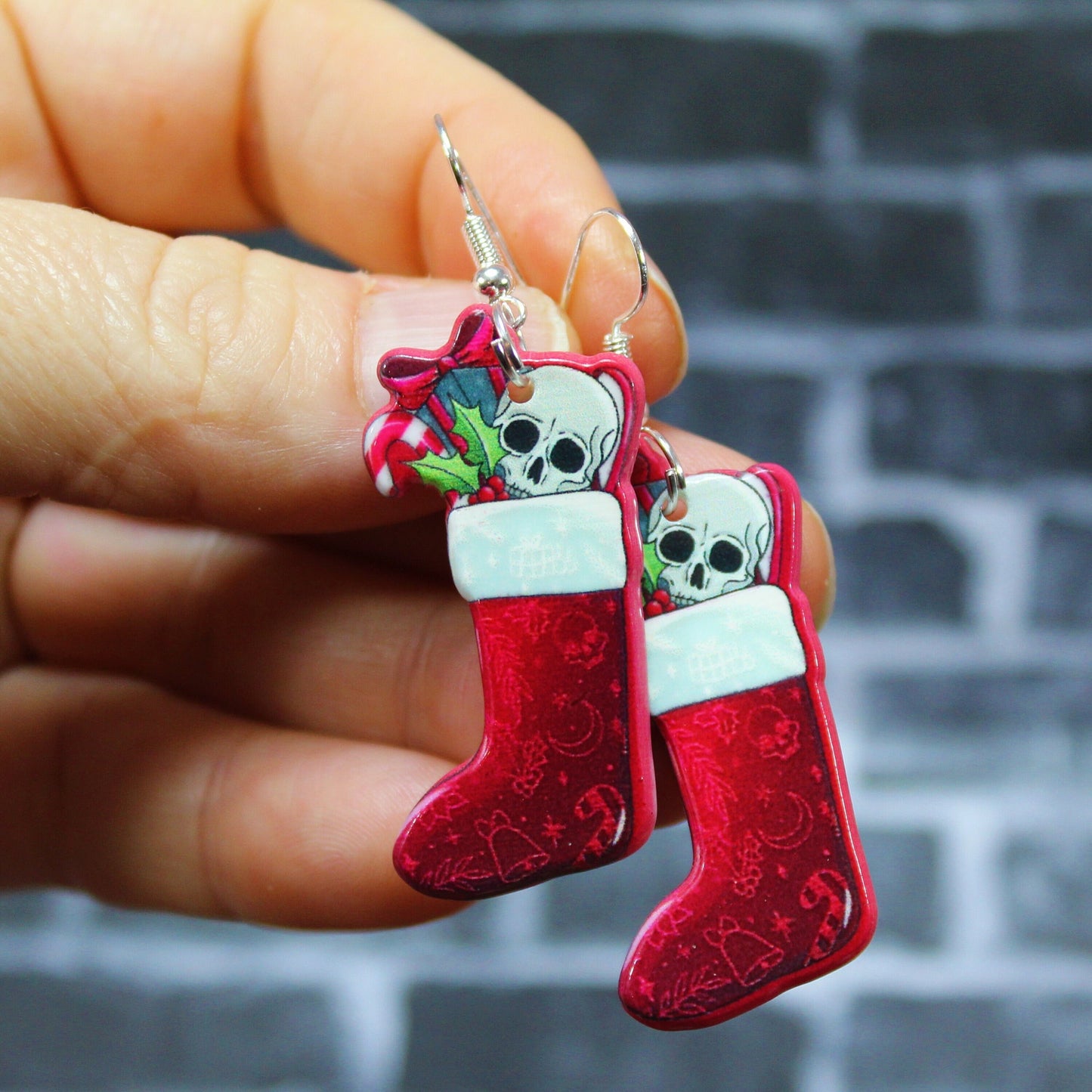 Christmas Stocking Earrings, Christmas Skull Earrings, Goth Christmas Earrings, Emo Christmas Earrings, Alternative Christmas Earrings