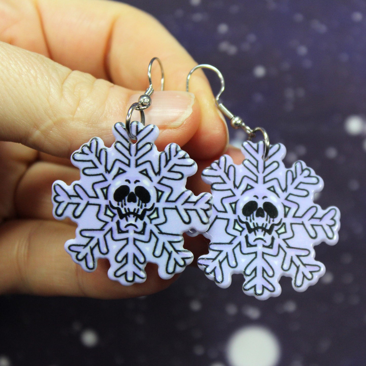 Snowflake Skull Dangle Earrings, Spooky Snowman Earrings, Goth Christmas Earrings, Stocking Filler, Secret Santa Gift, Spooky Christmas