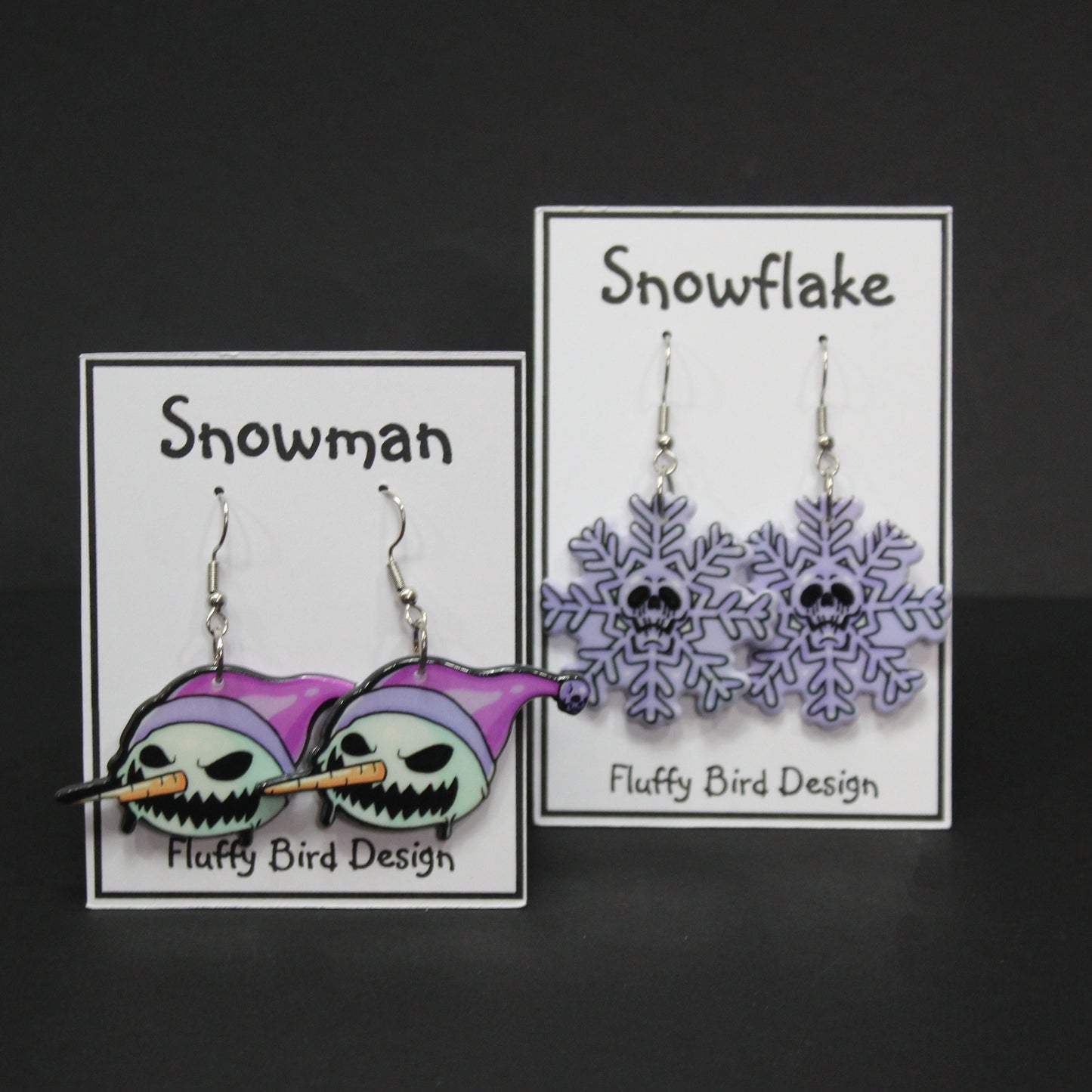 Snowflake Skull Dangle Earrings, Spooky Snowman Earrings, Goth Christmas Earrings, Stocking Filler, Secret Santa Gift, Spooky Christmas