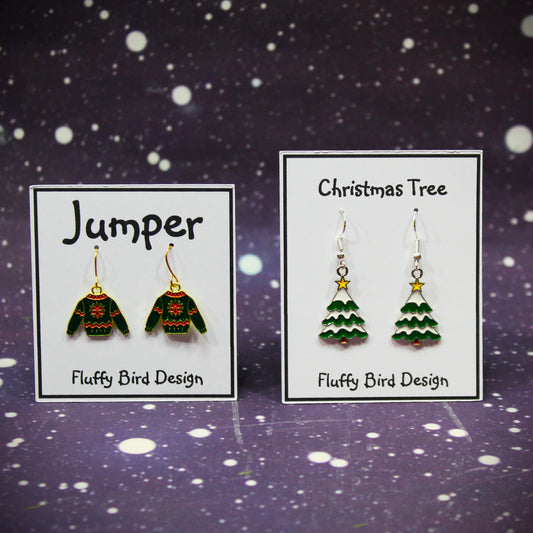 Christmas Jumper Earrings, Christmas Tree Earrings, Ugly Jumper, Christmas Jumper Day, Ugly Sweater Dangle Earrings, Xmas Tree Earrings