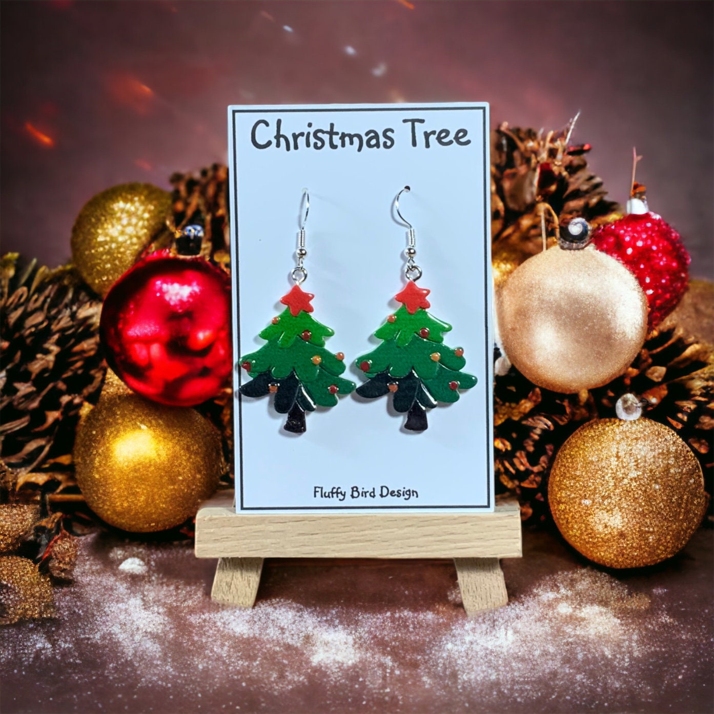 Christmas Tree Dangle Earrings, Festive Holiday Jewelry, Winter Accessories, Secret Santa Gift, Stocking Filler, End of Term Gift,