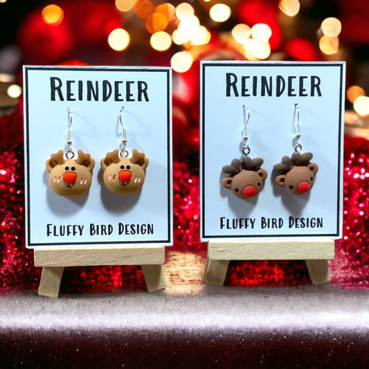 Reindeer Earrings - Cute Dangle Earrings for the Holiday, Rudolph Dangle Earrings for Xmas, Christmas Reindeers, Stag Earrings