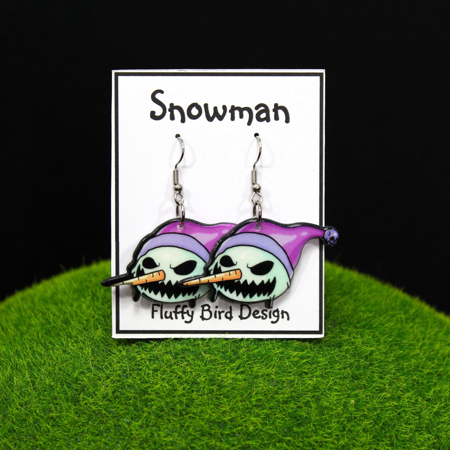 Snowflake Skull Dangle Earrings, Spooky Snowman Earrings, Goth Christmas Earrings, Stocking Filler, Secret Santa Gift, Spooky Christmas