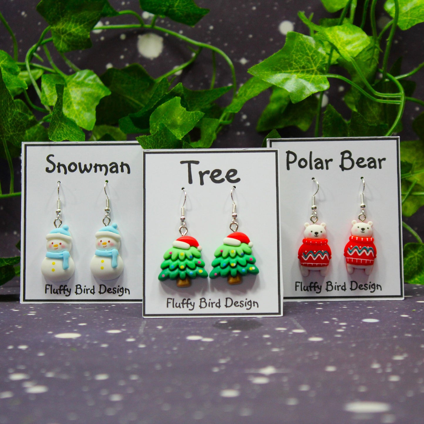 Christmas Trees, Snowman Earrings, Christmas Polar Bear Dangle Earrings, Christmas Accessories, Dangle Earrings