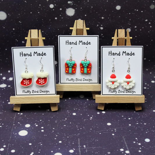 Father Christmas Earrings, Santa Earrings, Christmas Stocking Earrings, Reindeer Christmas Present Earrings, Christmas Party