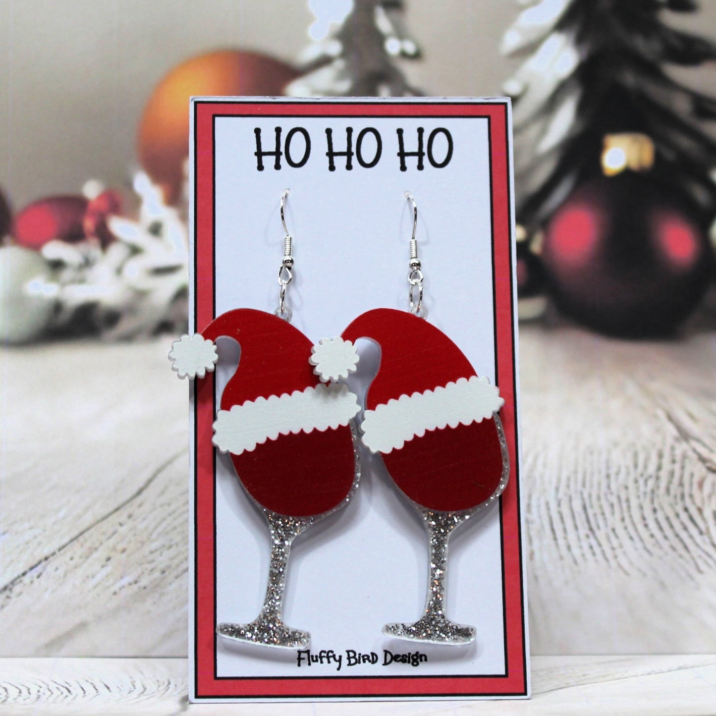 Wine Glass Dangle Earrings, Christmas Wine, Red Wine Gift, Santa Hat, Party Accessories, Glitter Earrings, Free Gift