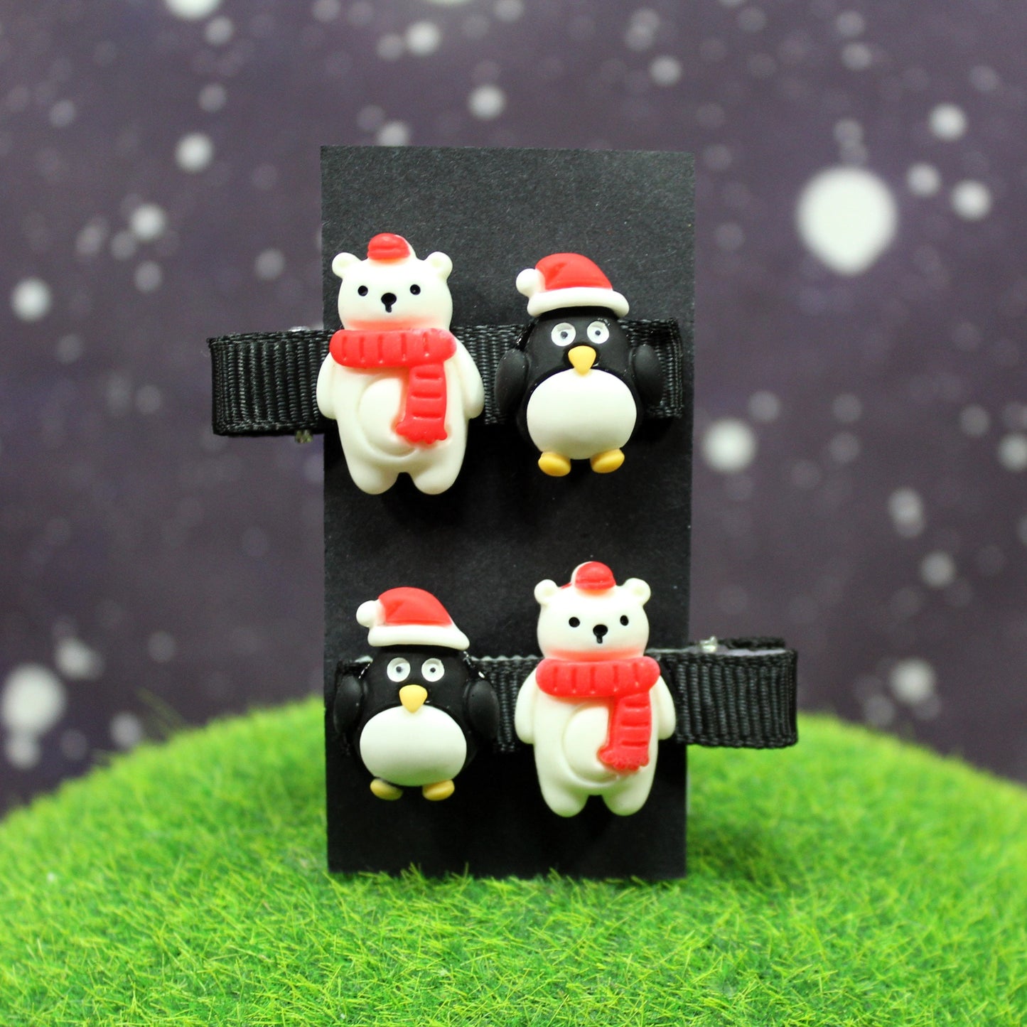 Christmas Hair clips, Penguin Clips, Polar Bear Clips, Santa Clips, Father Christmas, Vintage Christmas Clips,  Xmas Hair Clips