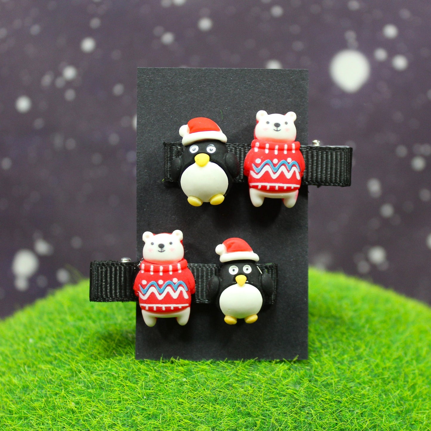 Christmas Hair clips, Penguin Clips, Polar Bear Clips, Santa Clips, Father Christmas, Vintage Christmas Clips,  Xmas Hair Clips