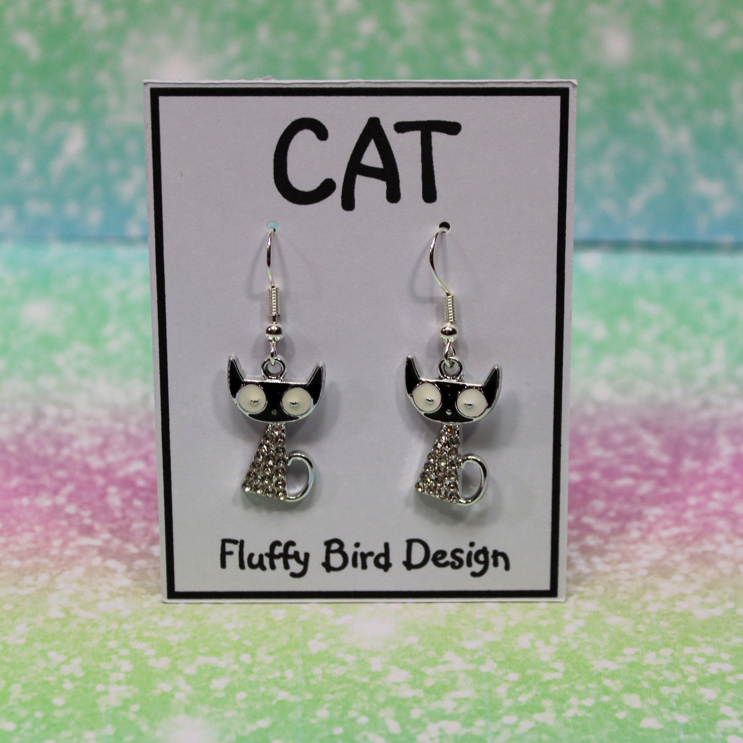 Cat Earrings, Rhinestone Earrings, Hypoallergenic, Kitten Earrings, Christmas Cat, Gifts for Cat Lovers, Kawaii Cats, Black Cat